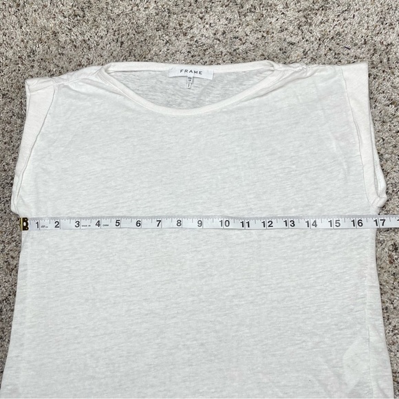 Frame White 100% Linen Short Cuffed Cap Sleeve Tee T-Shirt Top Extra Small - Picture 9 of 11